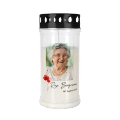 Grablicht - Mohnblume - mit Fotoaufdruck, Name und Datum
