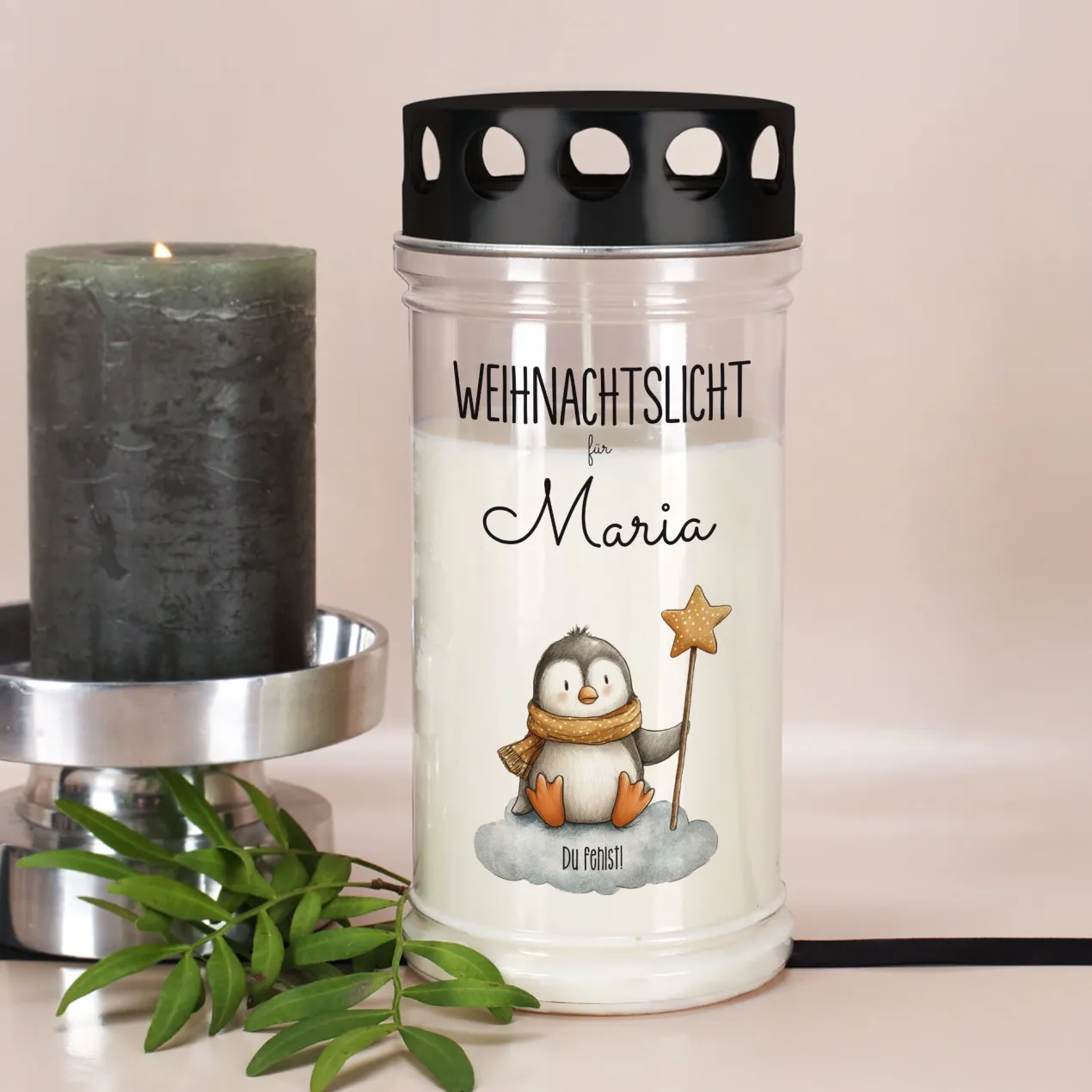 Grablicht zu Weihnachten personalisiert mit Name | Weihnachtslicht | 2 Größen