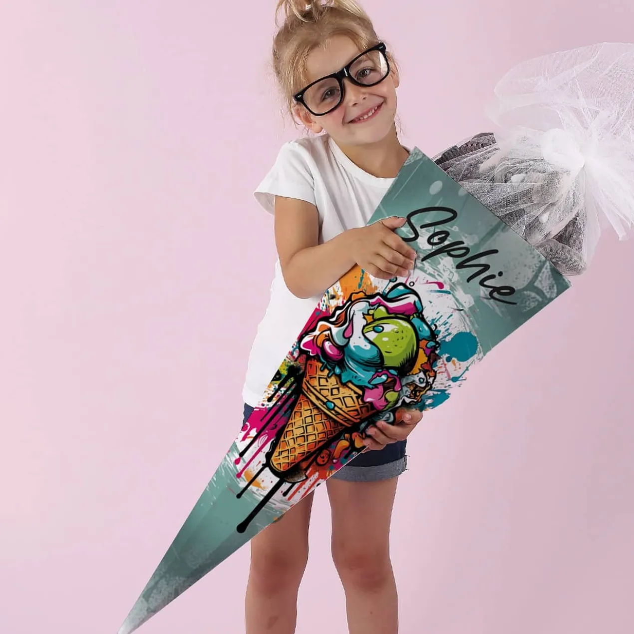 Graffiti Schultüte mit Eis-Motiv und Name