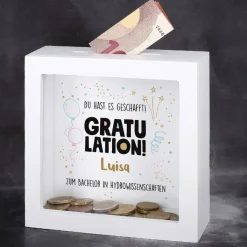 Gratulation, du hast es geschafft! - Bilderrahmen-Spardose für Geldgeschenke