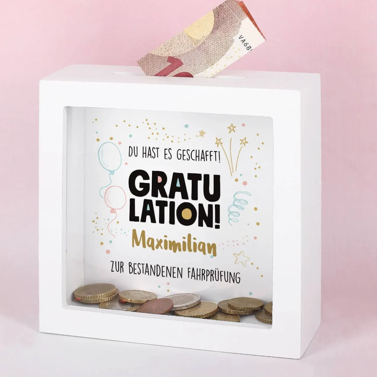 Gratulation, du hast es geschafft! - Bilderrahmen-Spardose für Geldgeschenke