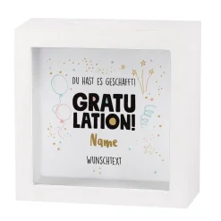 Gratulation, du hast es geschafft! - Bilderrahmen-Spardose für Geldgeschenke