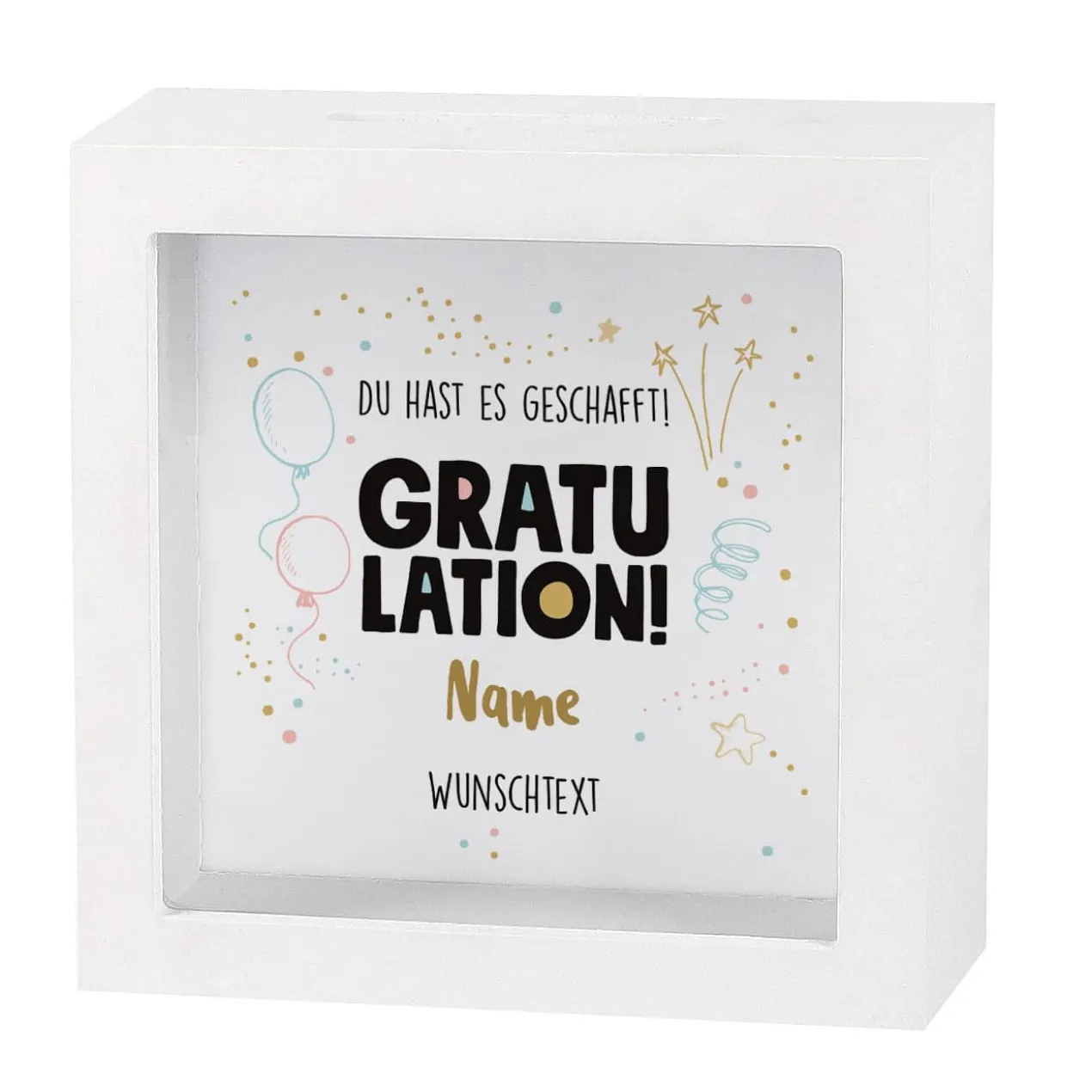 Gratulation, du hast es geschafft! - Bilderrahmen-Spardose für Geldgeschenke