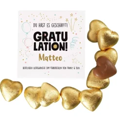 Gratulation, du hast es geschafft! - Geschenkbox mit 10 Lindt Schoko-Herzen