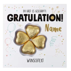 Gratulation, du hast es geschafft! - Glückwunschkarte mit Lindt Schokoladen-Kleeblatt