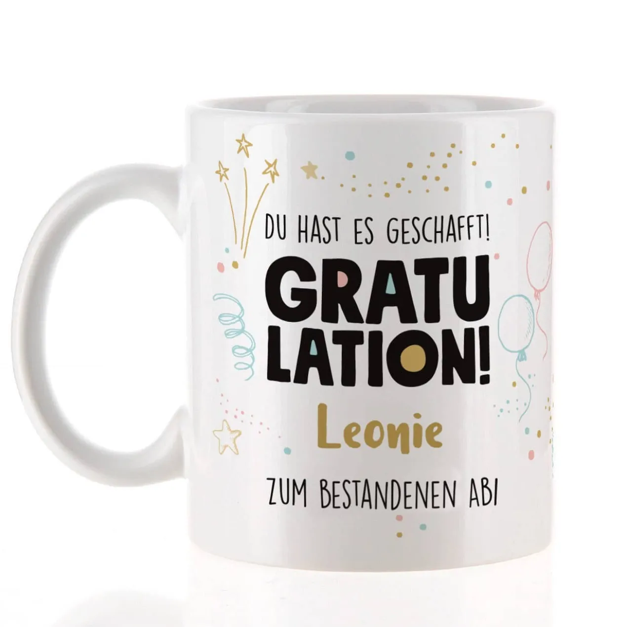 Gratulation, du hast es geschafft! Tasse mit Name und Wunschtext