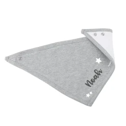 Graues Babyhalstuch mit Sternen und Namensaufdruck