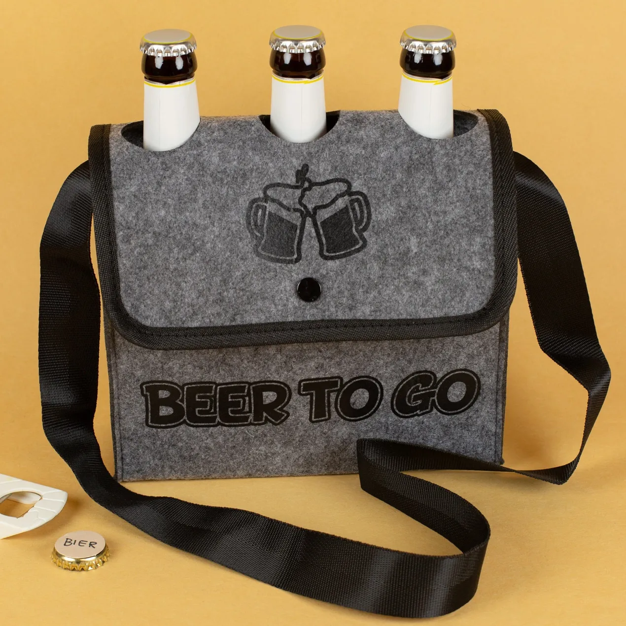 Graue Umhängetasche - Bier to go - für Männer zum Vatertag
