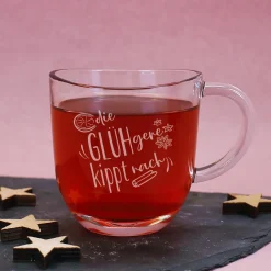 Gravierte Glühweintasse aus Glas mit lustigem Spruch | 280 ml | Varianten für Männer & Frauen