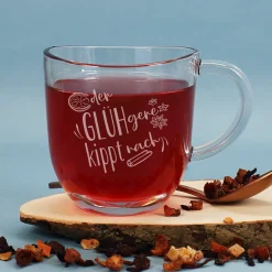 Gravierte Glühweintasse aus Glas mit lustigem Spruch | 280 ml | Varianten für Männer & Frauen