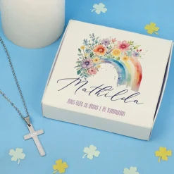 Gravierte Halskette mit Kreuz in Geschenkbox zu Kommunion, Konfirmation, Taufe