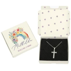 Gravierte Halskette mit Kreuz in Geschenkbox zu Kommunion, Konfirmation, Taufe