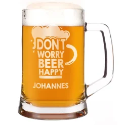Gravierter Bierseidel DON`T WORRY BEER HAPPY mit Wunschname