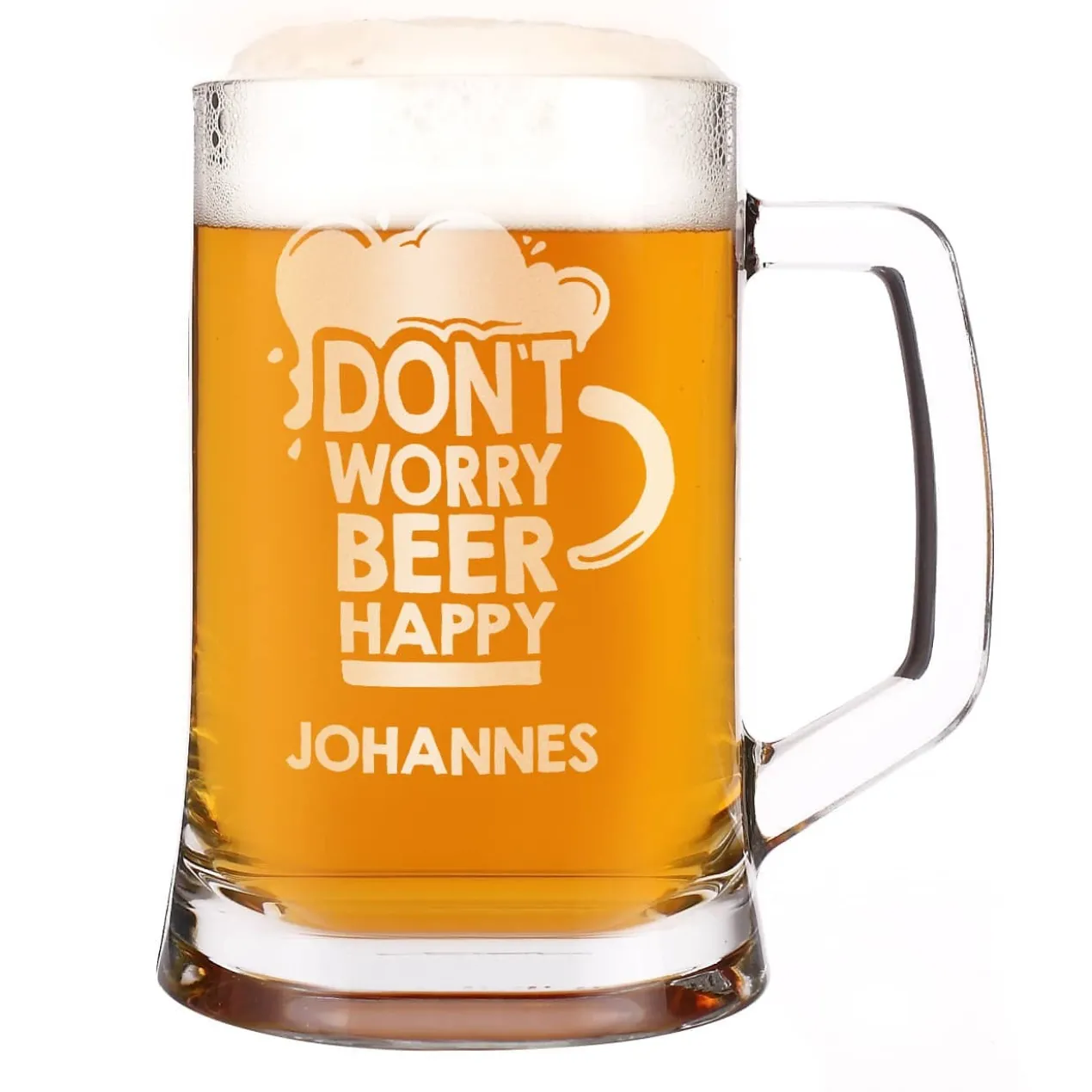 Gravierter Bierseidel DON`T WORRY BEER HAPPY mit Wunschname
