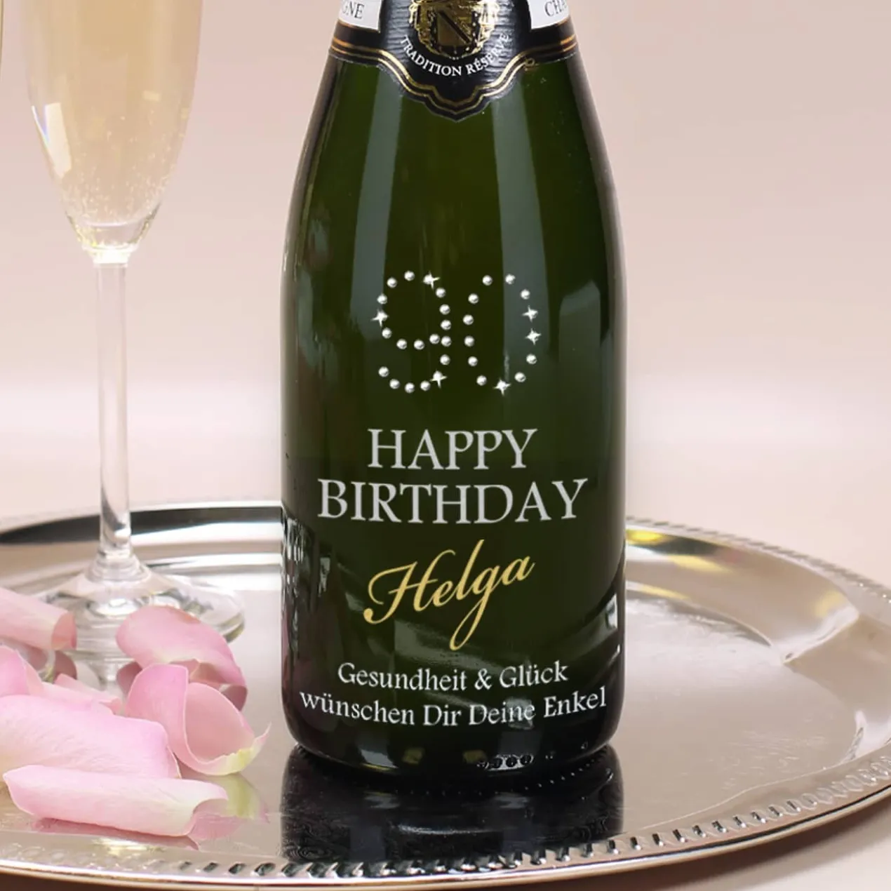 Gravierter Champagner zum 90. MADE WITH SWAROVSKI® ELEMENTS
