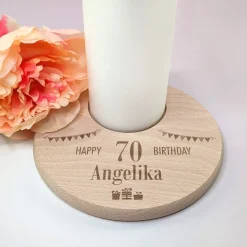 Gravierter Kerzenteller aus Buchenholz zum Geburtstag | Personalisiert mit Alter und Name