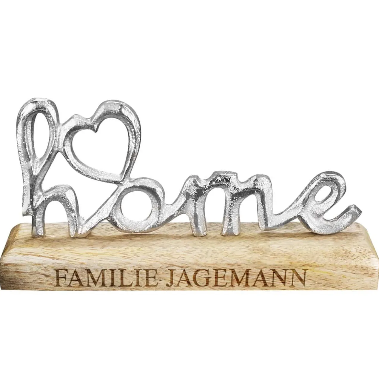 Gravierte Skulptur - Home - mit Ihrer Wunschgravur auf dem Holzsockel