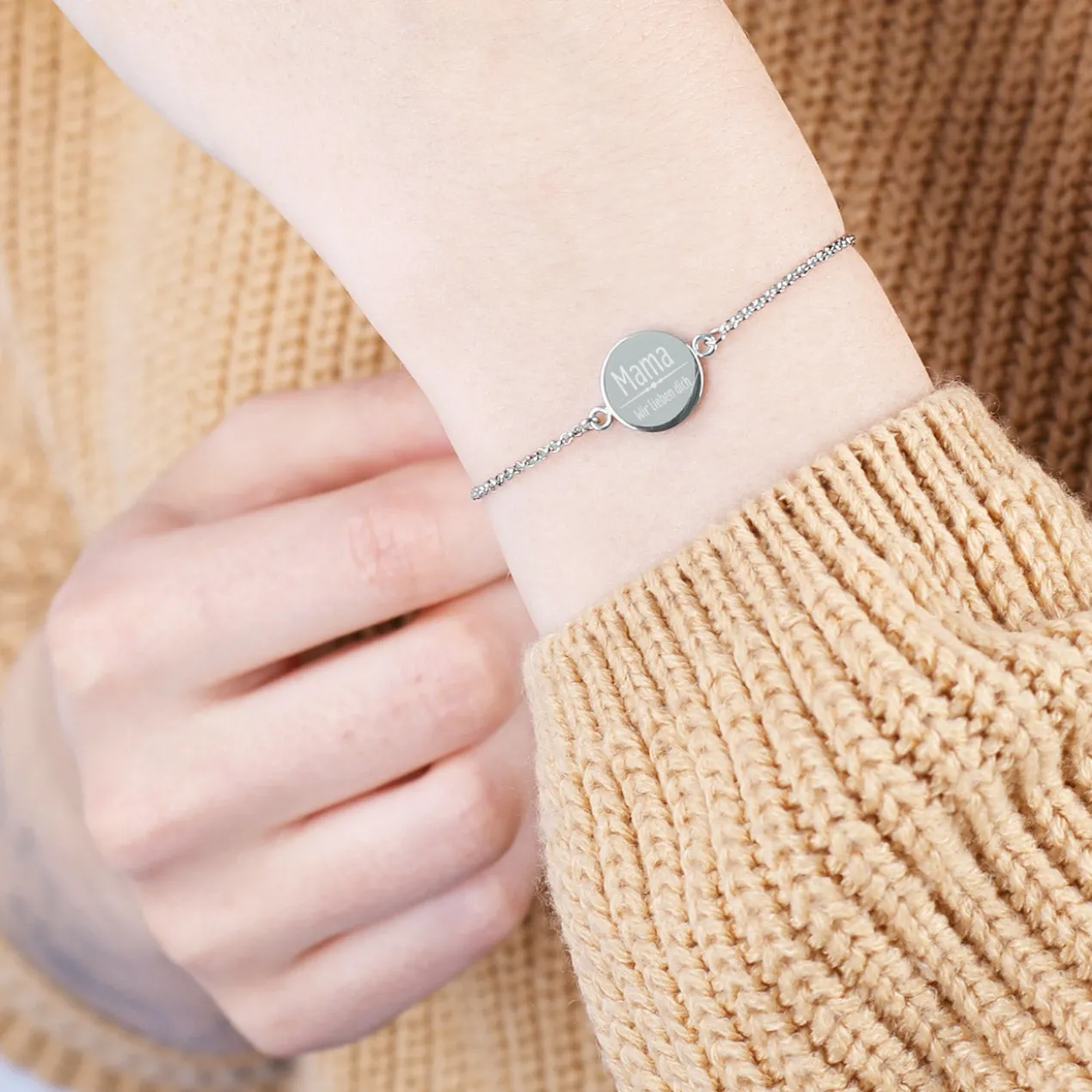 Graviertes Leonardo Armband mit 2 Zeilen Wunschtext | Silber oder Gold