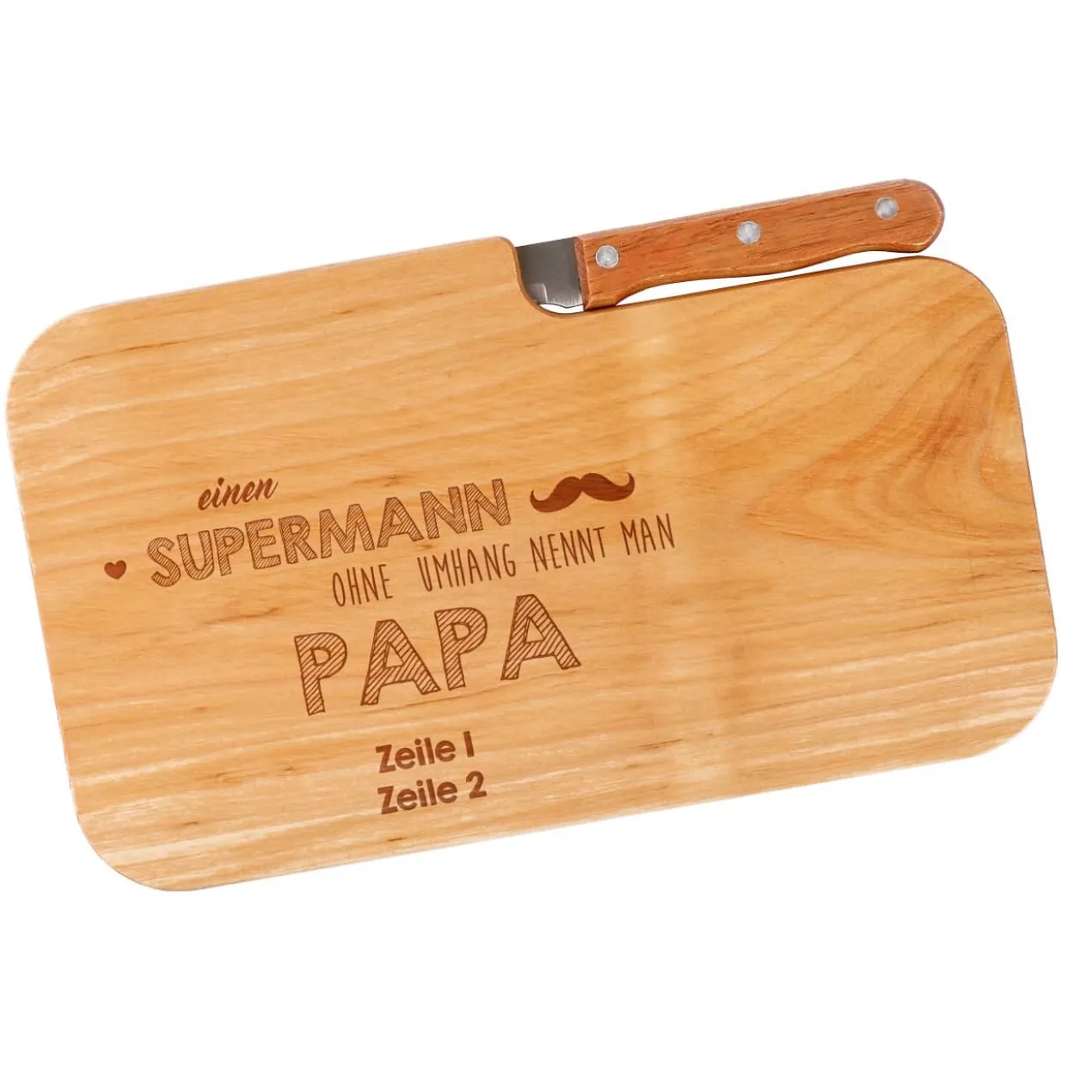 graviertes Schneidebrett mit Messer für super Papas