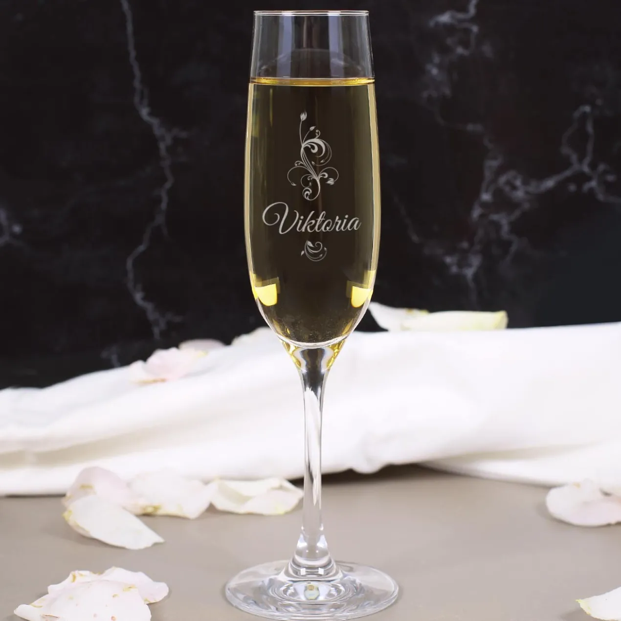 graviertes Sektglas Flower Edition mit Wunschnamen