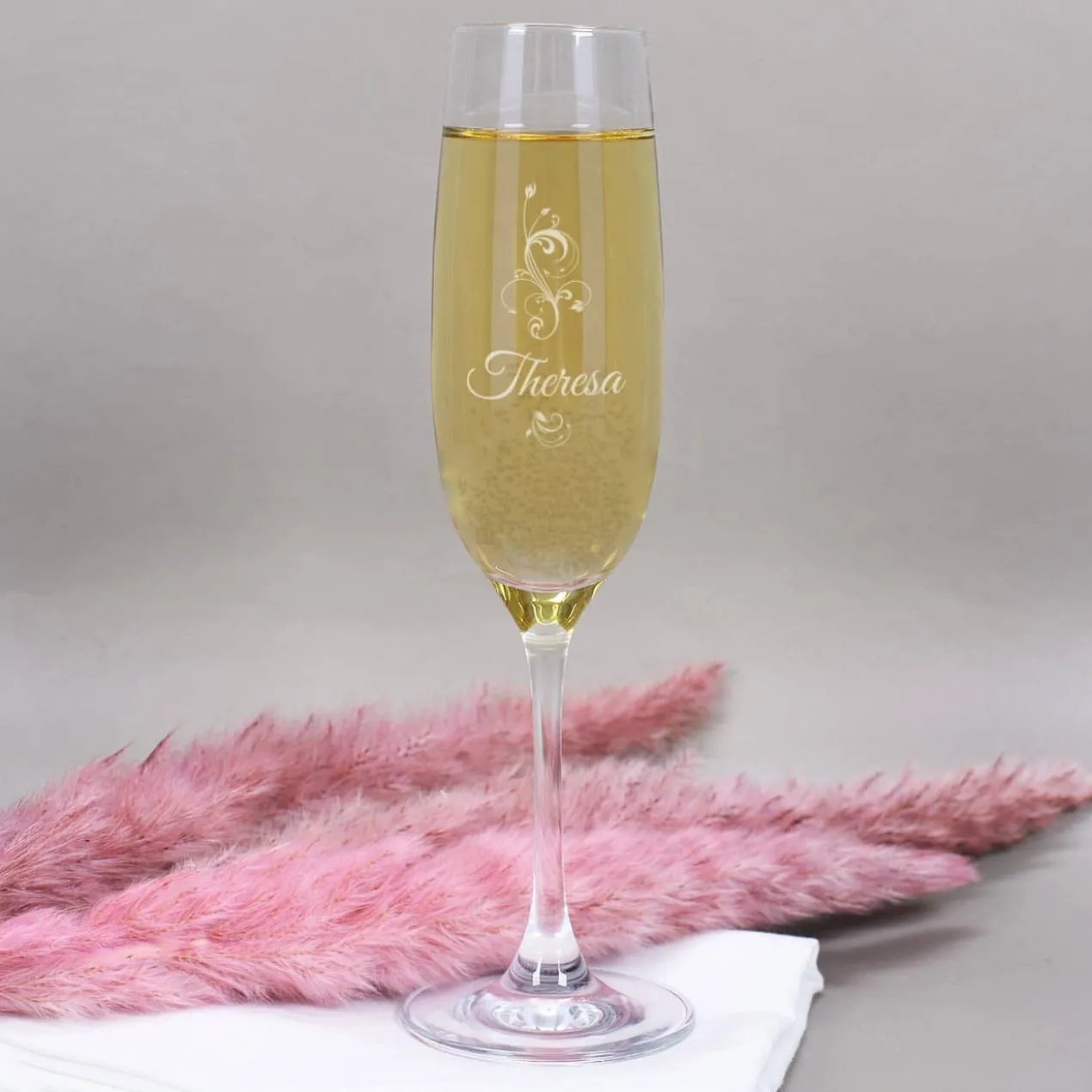 graviertes Sektglas Flower Edition mit Wunschnamen