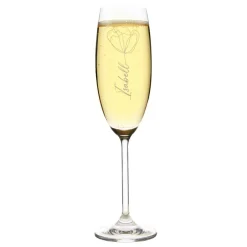 Graviertes Sektglas mit moderner Blüte und Ihrem Wunschnamen