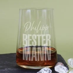 Graviertes Trinkglas - Bester Mann - mit Name | Personalisiertes Männer Geschenk Glas 430 ml