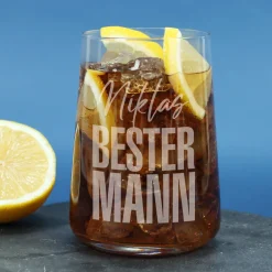 Graviertes Trinkglas - Bester Mann - mit Name | Personalisiertes Männer Geschenk Glas 430 ml