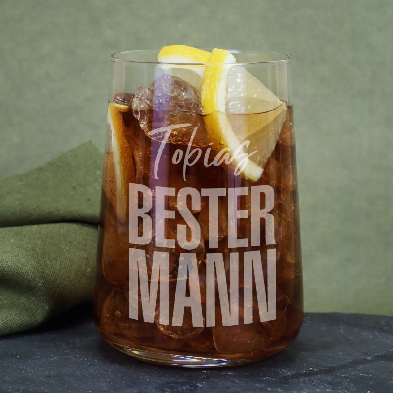 Graviertes Trinkglas - Bester Mann - mit Name | Personalisiertes Männer Geschenk Glas 430 ml