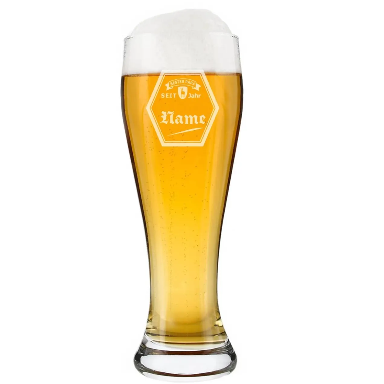 graviertes Weizenbierglas für Papa mit Wunschname und Geburtsjahr