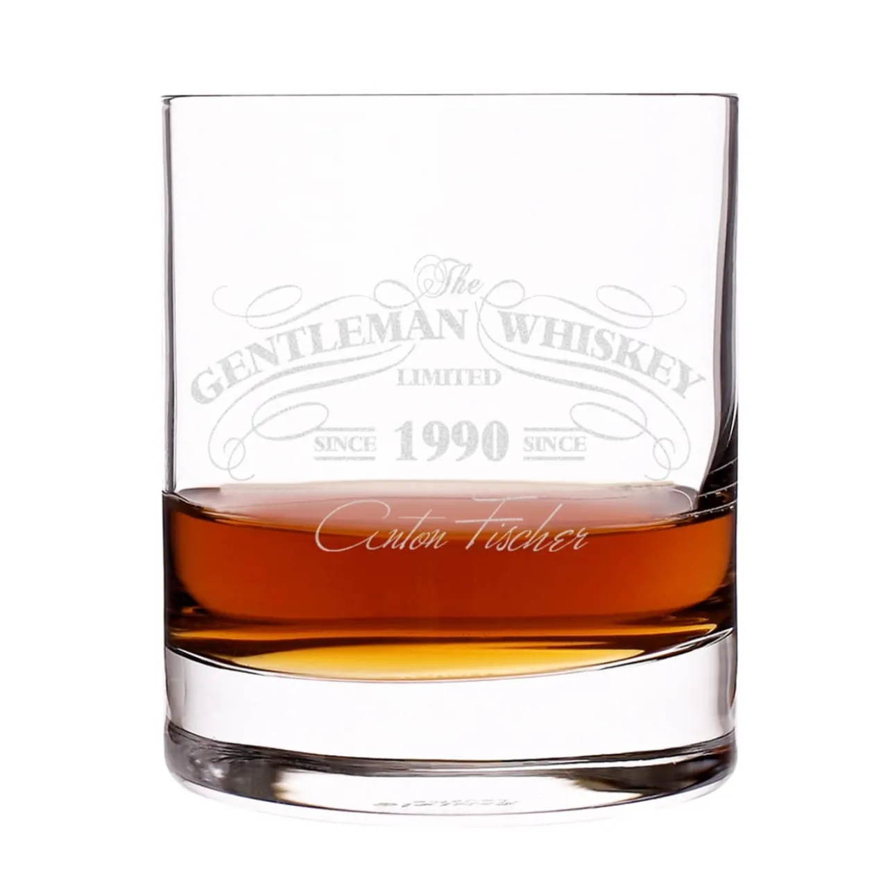 Graviertes Whiskyglas im Gentleman-Whisky-Design mit Wunschname und Geburtsjahr
