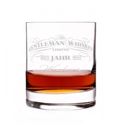 Graviertes Whiskyglas im Gentleman-Whisky-Design mit Wunschname und Geburtsjahr