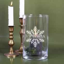 Gravierte Vase mit Schneeflocke und Wunschtext