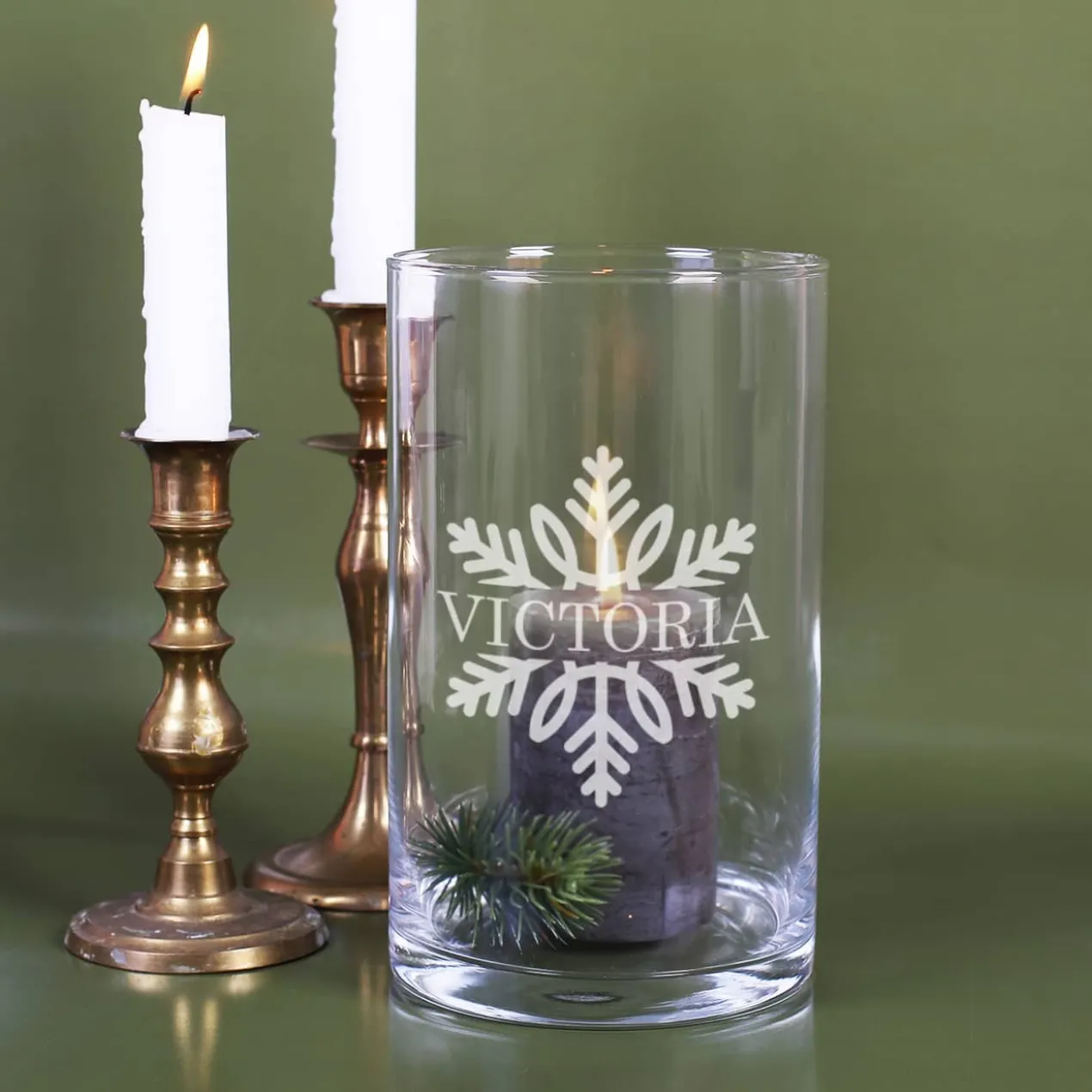 Gravierte Vase mit Schneeflocke und Wunschtext