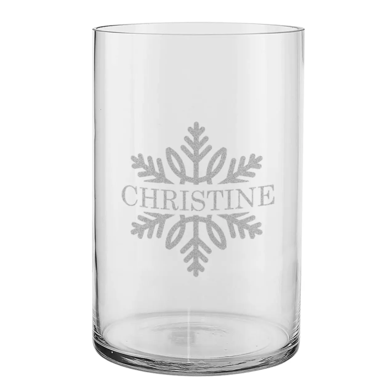 Gravierte Vase mit Schneeflocke und Wunschtext