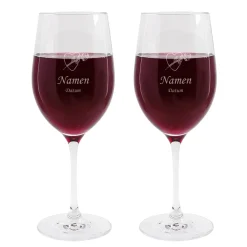 2 gravierte Weingläser mit Herz und Rosen zur Hochzeit