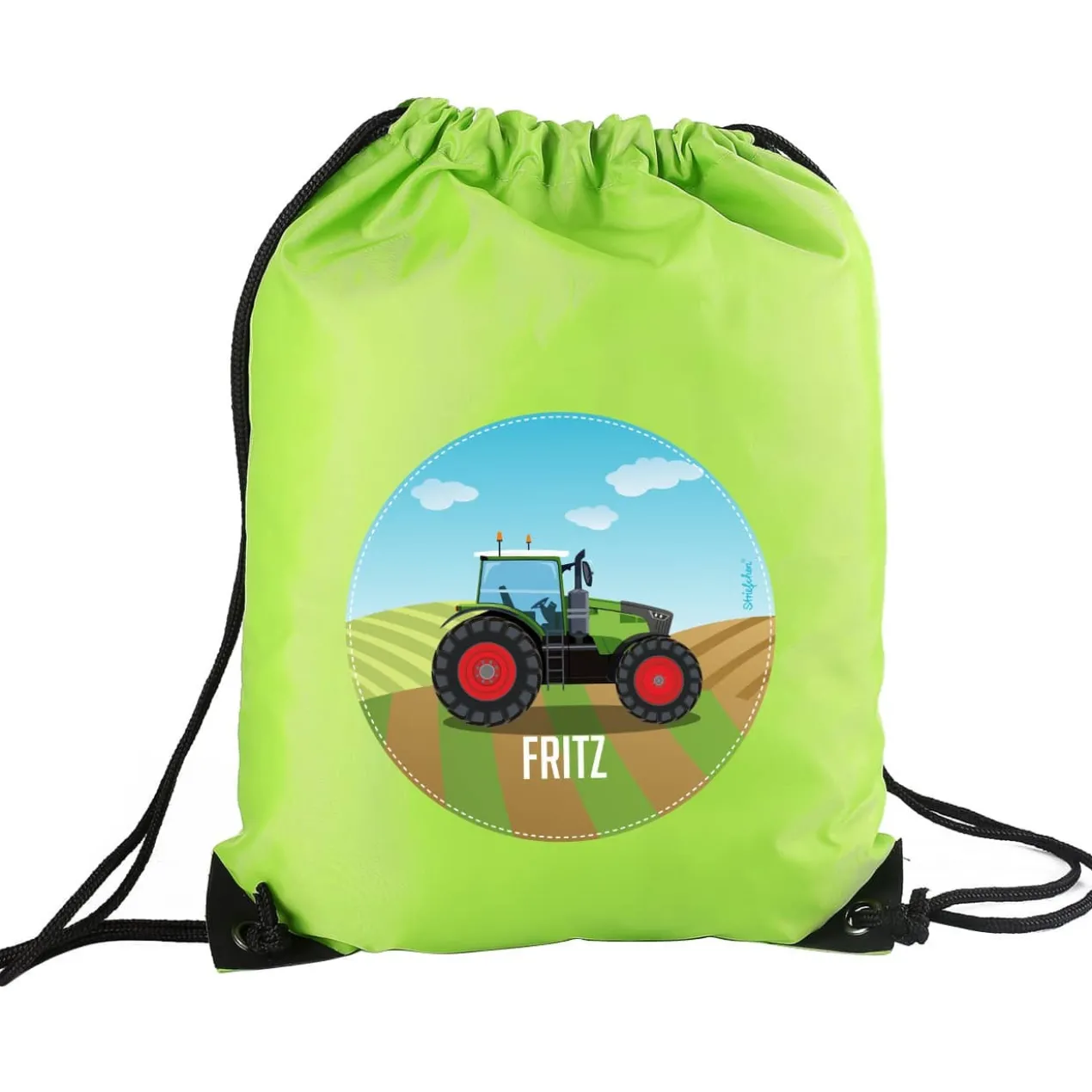 Grüner Sportbeutel mit Traktor und Name