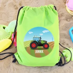 Grüner Sportbeutel mit Traktor und Name
