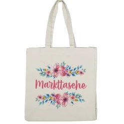 Große Baumwolltasche mit Blumenaufdruck und Ihrem Wunschtext
