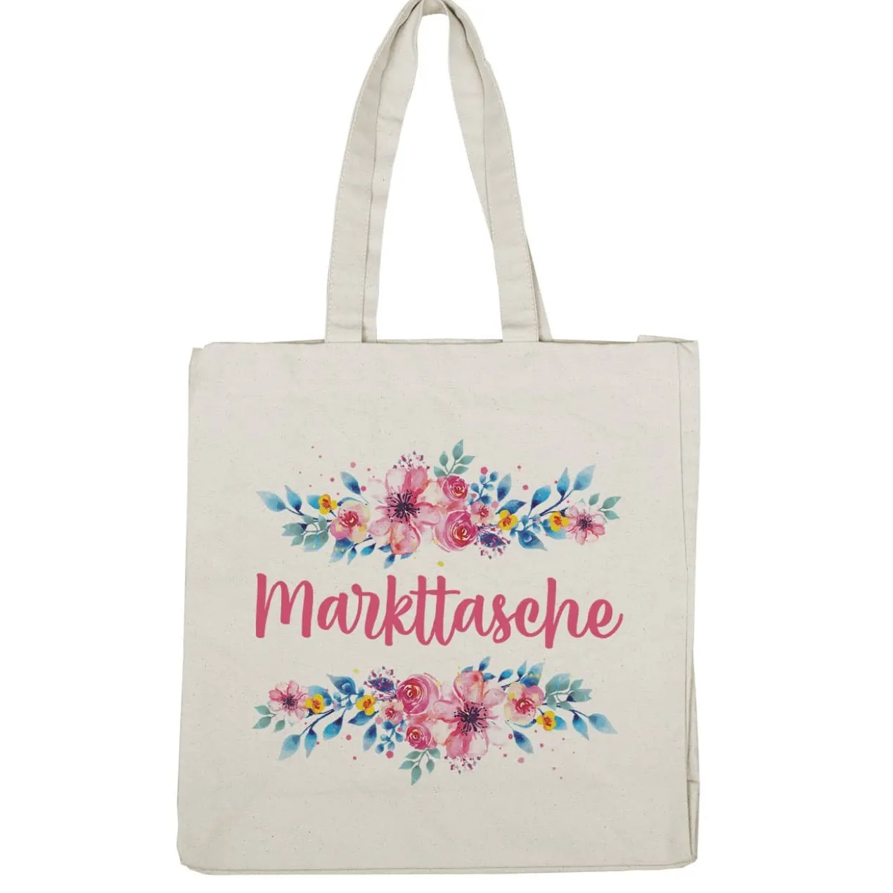 Große Baumwolltasche mit Blumenaufdruck und Ihrem Wunschtext