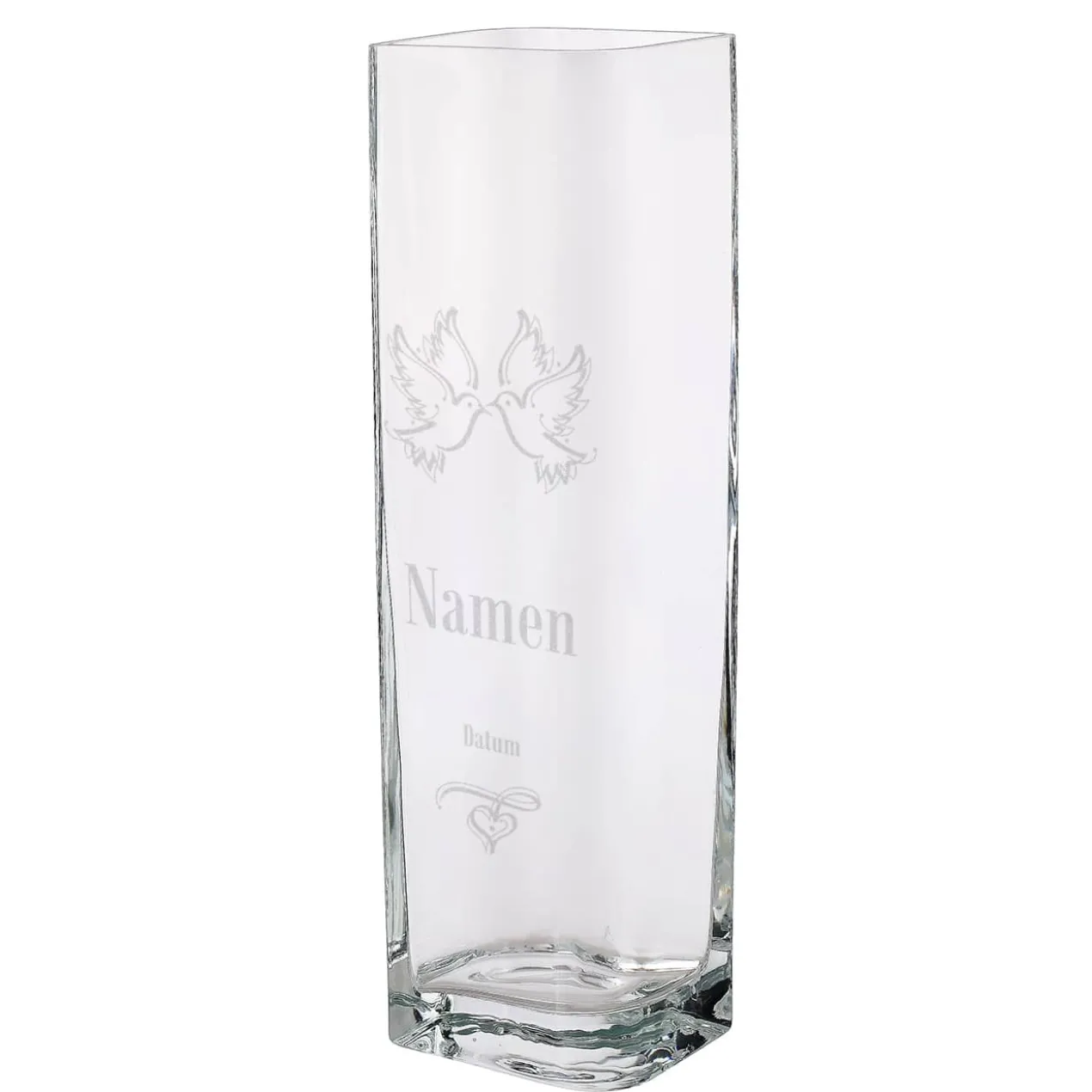 Große Glasvase zur Hochzeit mit personalisierter Gravur
