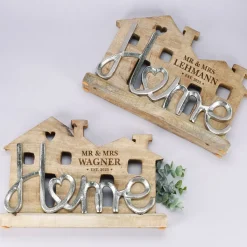 Große Holzskulptur - Home - als Hochzeitsgeschenk mit Gravur
