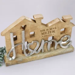 Große Holzskulptur - Home - als Hochzeitsgeschenk mit Gravur