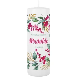 Große Kerze mit Blumenmotiv zur Taufe, Kommunion oder Konfirmation