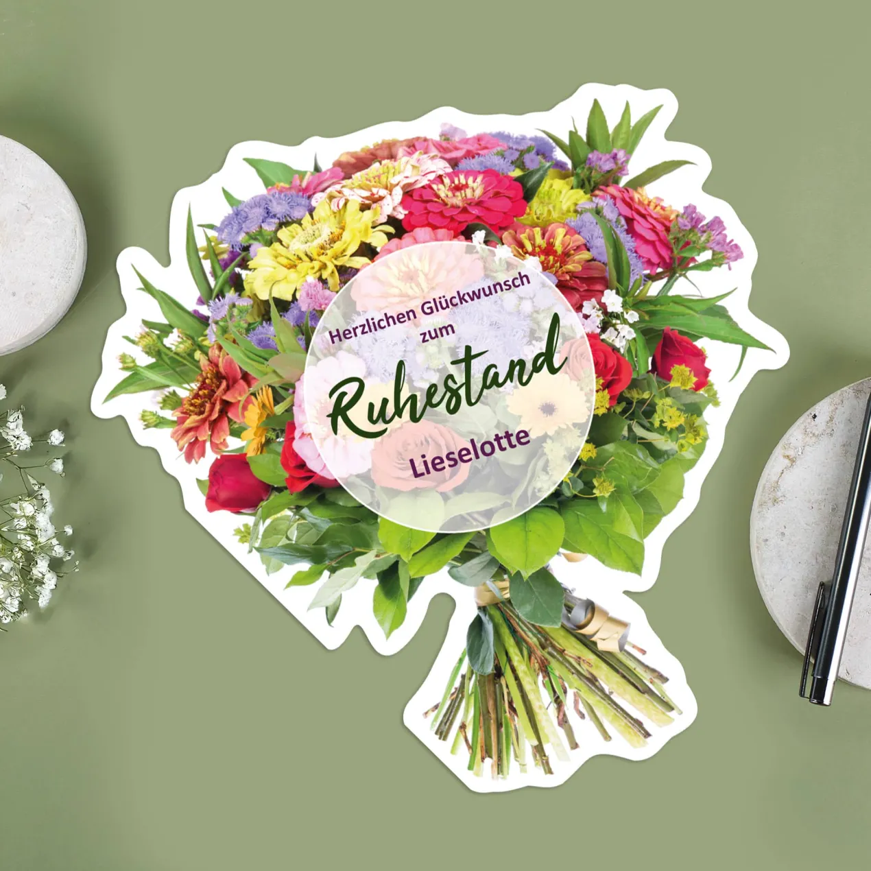 Große Klappkarte Blumenstrauß zur Rente mit Name