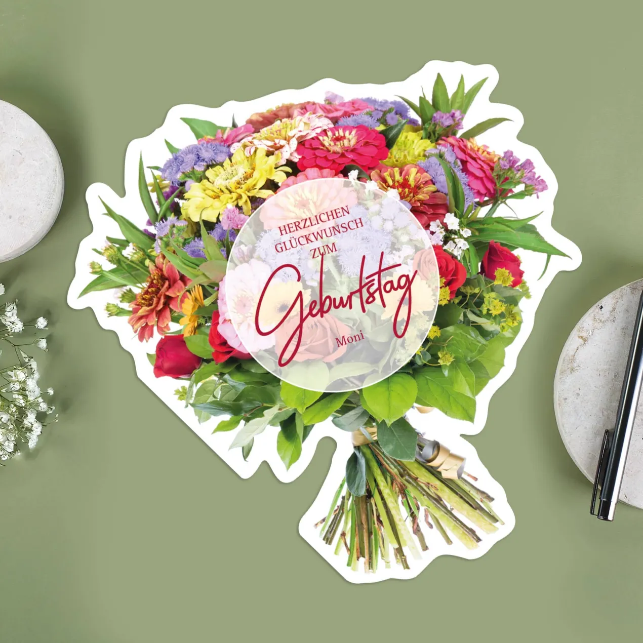 Große Klappkarte Blumenstrauß zum Geburtstag mit Name