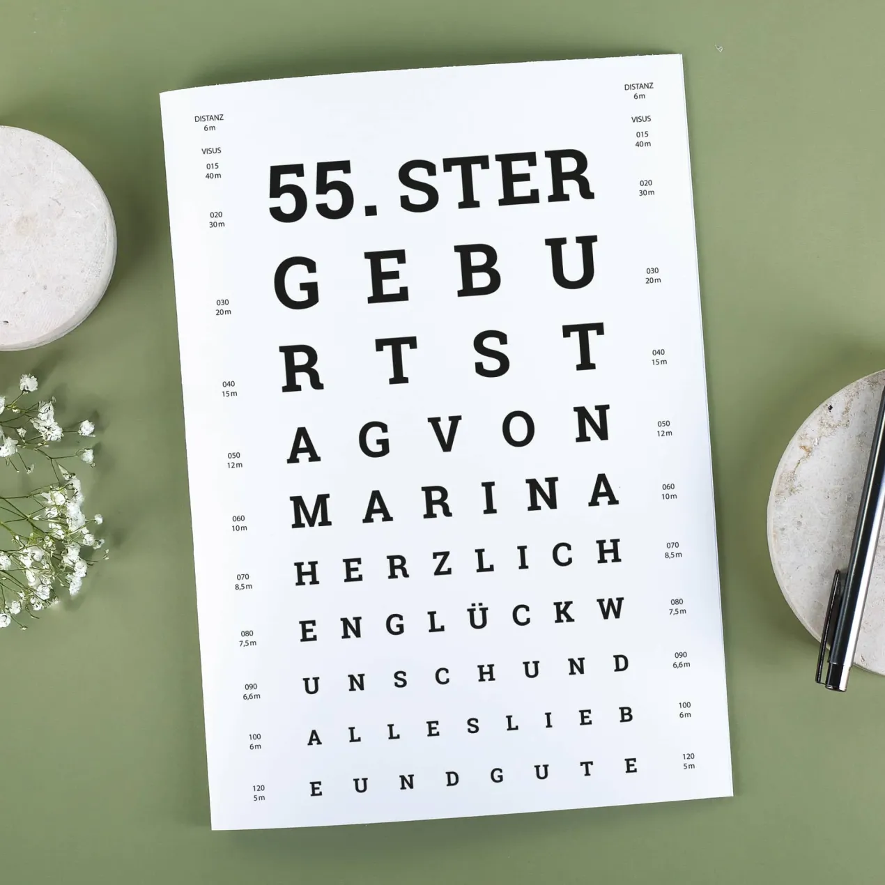 Große Klappkarte Sehtest zum Geburtstag mit Name und Alter