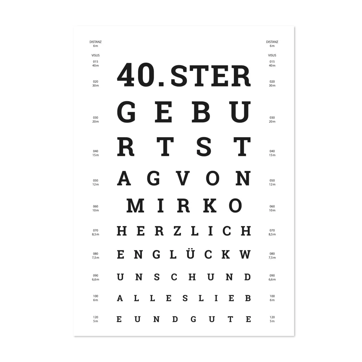 Große Klappkarte Sehtest zum Geburtstag mit Name und Alter