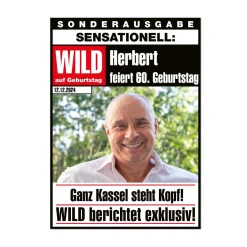 Große Klappkarte Wild Zeitung zum Geburtstag mit Foto, Name und Datum der Feier