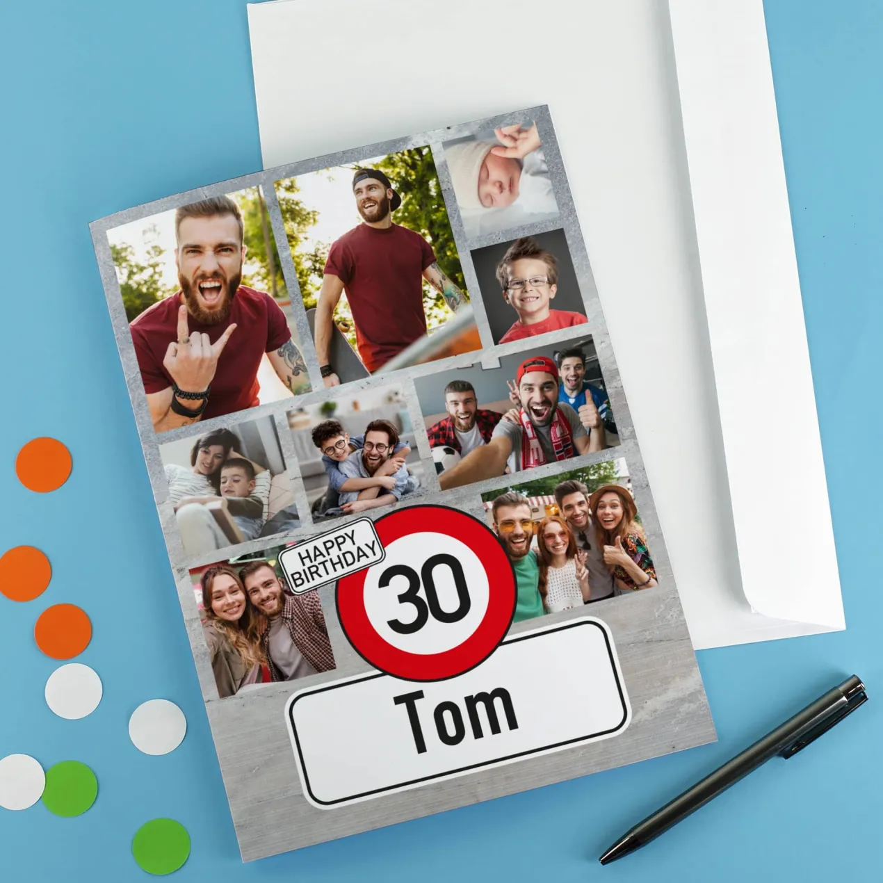 Große Klappkarte zum Geburtstag mit Fotos, Name und Alter